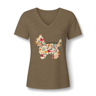 Floral Yorkie Mom V Neck T-Shirt
