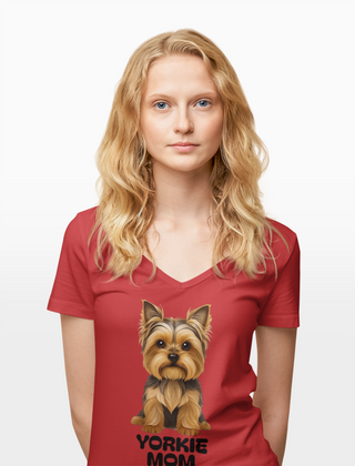 Yorkshire Terrier Mom V-Neck T-Shirt