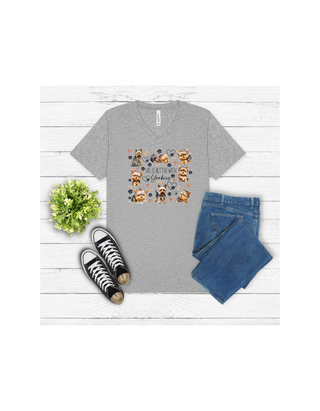 Yorkie Lover V-Neck T-Shirt in unisex style with soft cotton fabric and side seams for shape retention