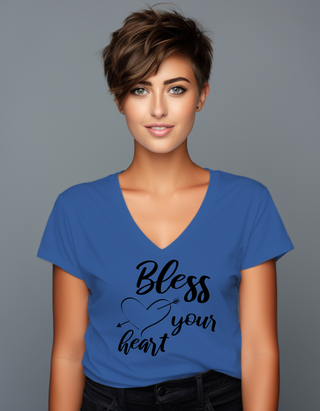 Bless Your Heart V-neck t-shirt with side seams and breathable cotton fabric