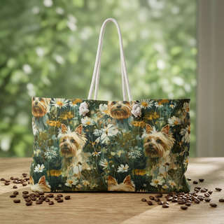 Green With Blonde Yorkie Weekender Bag