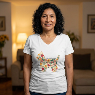 Floral Yorkie Mom V Neck T-Shirt