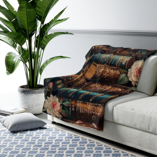 — Vintage Leather Books & Roses Sherpa Fleece Blanket