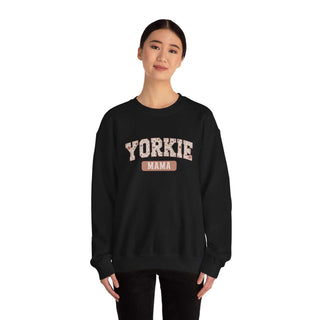 Cozy Yorkie Mom Crewneck sweatshirt with embroidered detail, soft fleece, and durable stitching for dog lovers