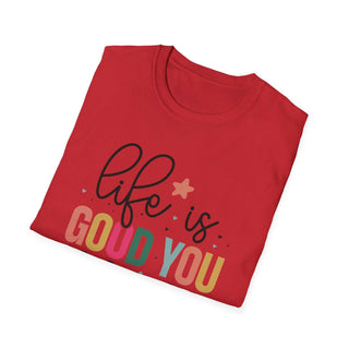 Life is Good You Should Get One V-neck t-shirt with size guide and soft cotton fabric details