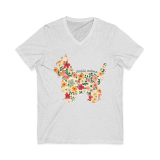 Yorkie Mama Floral V‑Neck T-Shirt