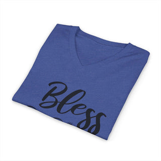 Bless Your Heart V-neck t-shirt size guide showing measurements for S to 2XL