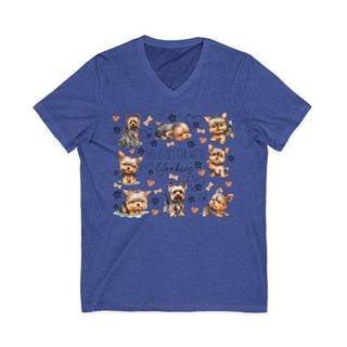 Yorkie Lover V-Neck T-Shirt with unisex fit and soft cotton fabric