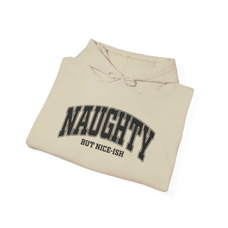Naughty But Nice-ish Hoodie sweatshirt with adjustable hood and kangaroo pocket, 50% cotton blend, casual adult wear