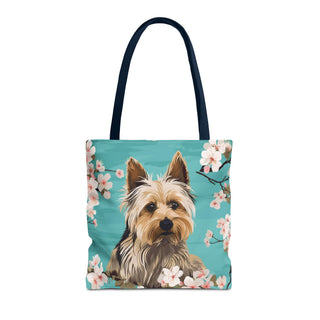 Yorkshire Beach Blue Yorkie Floral Tote Bag