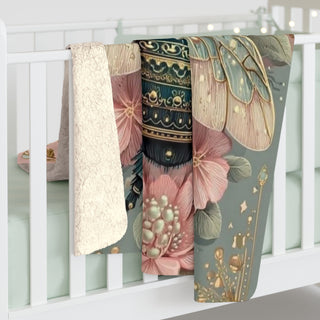 Pink Bee Floral Sherpa Blanket g