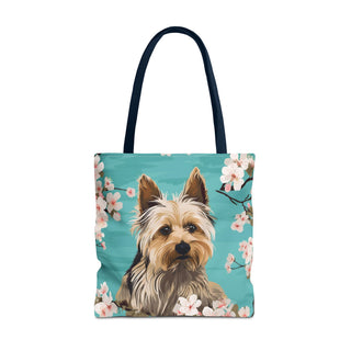 Yorkshire Beach Blue Yorkie Floral Tote Bag