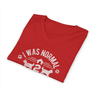 I Was Normal Two Yorkies Ago V-Neck T-Shirt