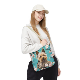 Yorkshire Beach Blue Yorkie Floral Tote Bag