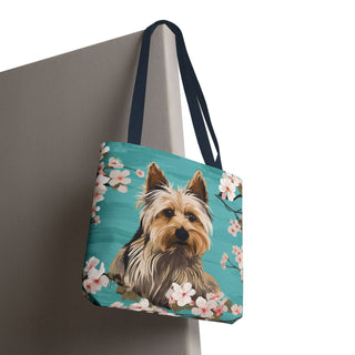 Yorkshire Beach Blue Yorkie Floral Tote Bag