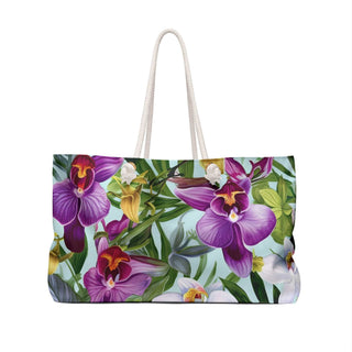 Orchid floral Weekender Bag with rope handles, 24"x13", durable and spacious travel tote