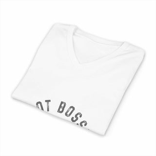 Not Bossy Just Aggressively Helpful V-neck T-shirt in lightweight cotton with retail fit and subtle distressed print
