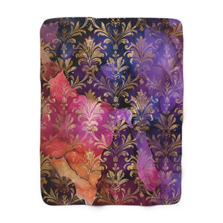 Boho Damask Sherpa Blanket with plush sherpa fleece and ornate jewel-toned damask pattern, 50x60 inches