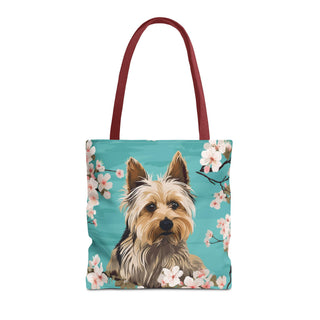 Yorkshire Beach Blue Yorkie Floral Tote Bag