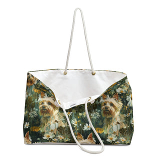 Green With Blonde Yorkie Weekender Bag
