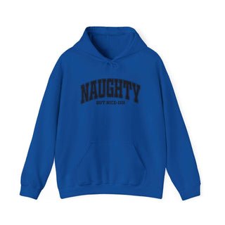 Naughty But Nice-ish Hoodie sweatshirt with adjustable hood and kangaroo pocket, 50% cotton blend, cozy casual wear