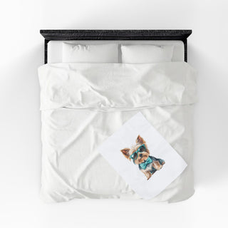 Yorkie in Glasses & Bow Tie Velveteen Plush Blanket