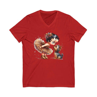 Betty Boop Kissing Puppy V-neck T-shirt with lightweight cotton and retail fit