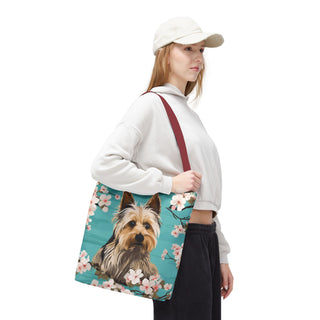 Yorkshire Beach Blue Yorkie Floral Tote Bag
