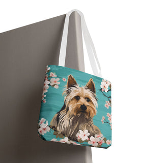 Yorkshire Beach Blue Yorkie Floral Tote Bag
