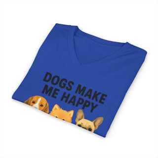 Dogs Make Me Happy, Humans Make My Head Hurt V-Neck T-Shirt