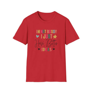 Unisex "I'm Not Bossy" V-neck t-shirt made of soft 100% cotton with ribbed collar and shoulder tape, available in sizes S to 3XL.