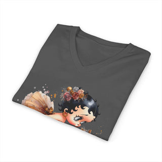 Betty Boop kissing puppy design on lightweight V-neck cotton t-shirt