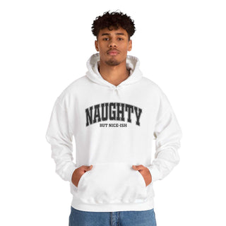 Naughty But Nice-ish Hoodie sweatshirt with adjustable hood and kangaroo pocket, cotton-polyester blend, casual style
