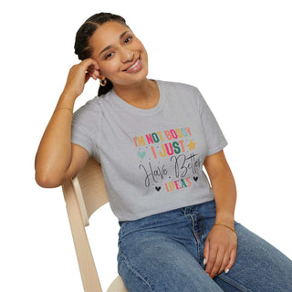 I'm Not Bossy V-neck t-shirt in white, unisex, 100% cotton, comfortable and stylish with empowering slogan