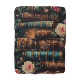 — Vintage Leather Books & Roses Sherpa Fleece Blanket