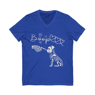 Boop Skeleton Dog graphic on lightweight cotton V-neck t-shirt