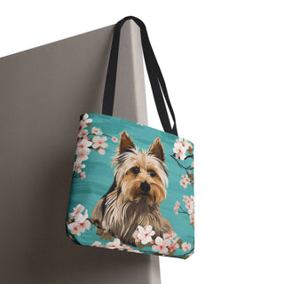 Yorkshire Beach Blue Yorkie Floral Tote Bag