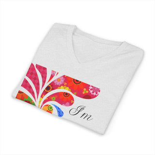 Delight Peacock V-Neck T-Shirt size guide with dimensions and care instructions