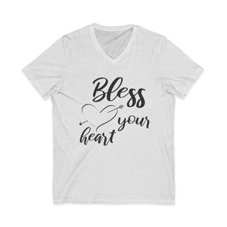 Bless Your Heart V-neck t-shirt with soft cotton and retail fit for casual style