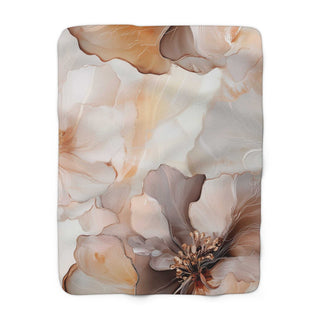 Neutral floral sherpa blanket with watercolor blooms and plush velvety backing