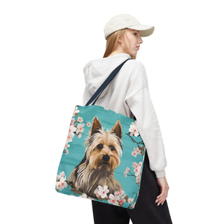 Yorkshire Beach Blue Yorkie Floral Tote Bag