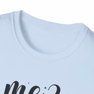 Unisex softstyle sarcastic humor t-shirt with witty "Me Sarcastic?" print, comfortable 100% cotton, available in multiple sizes