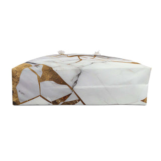Marble Chic Weekender Bag with gold accents and spacious 24x13 inch design