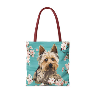 Yorkshire Beach Blue Yorkie Floral Tote Bag