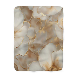 Neutral Gold Floral Sherpa Blanket with plush fleece and muted gold floral design, 50x60 inches, cozy and soft for living room use