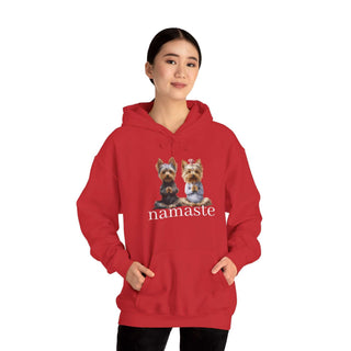 Yoga Namaste Hoodie with Yorkshire Terriers print and kangaroo pocket