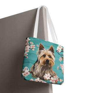 Yorkshire Beach Blue Yorkie Floral Tote Bag