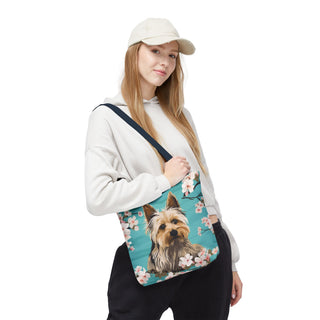 Yorkshire Beach Blue Yorkie Floral Tote Bag