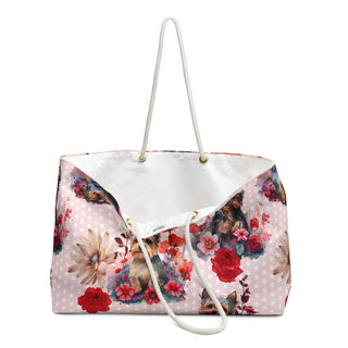 Yorkie Pink Polka Dot Tote Weekender Bag
