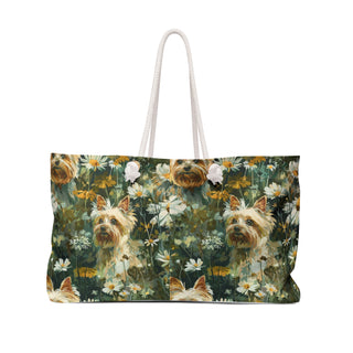 Green With Blonde Yorkie Weekender Bag